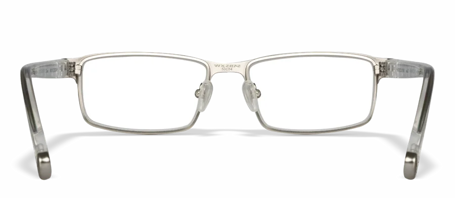 Silver rectangular metal glasses with clear arms